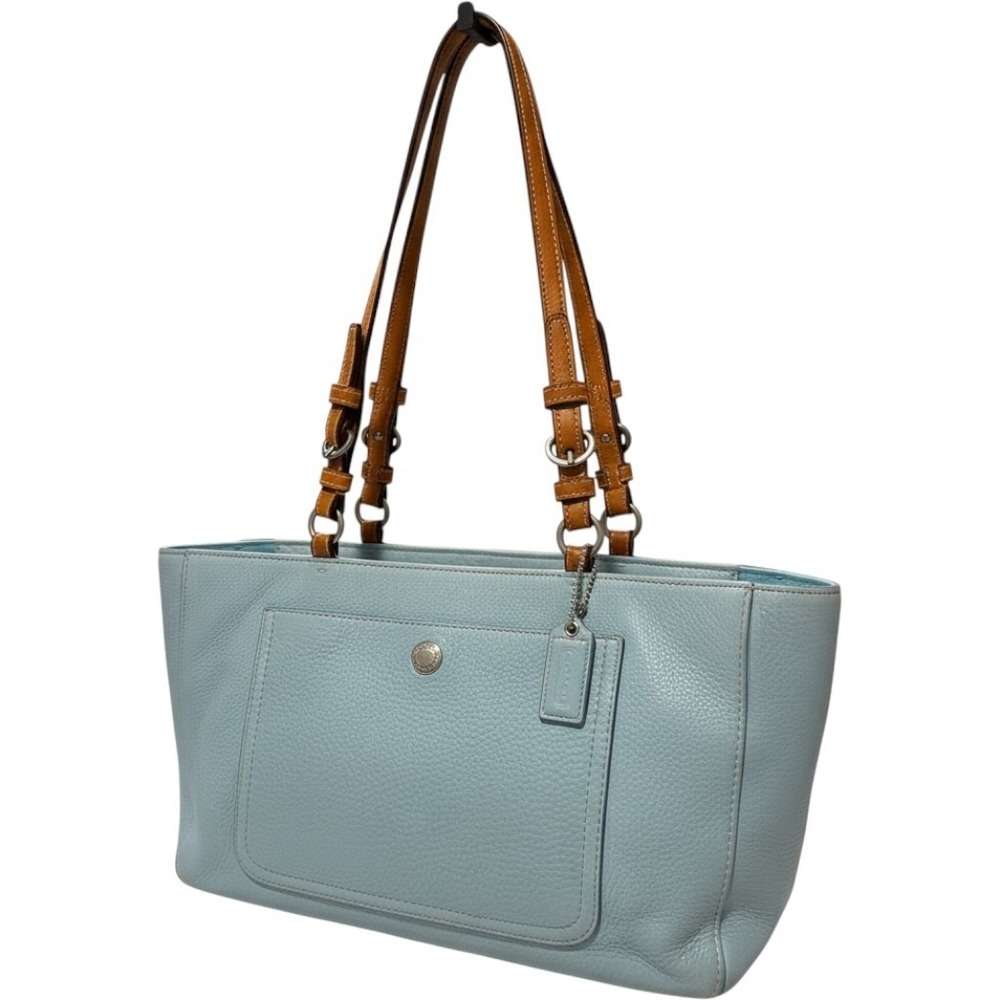 Coach Ergo Light Blue Pebbled Leather Tote Bag Tan Straps F10882